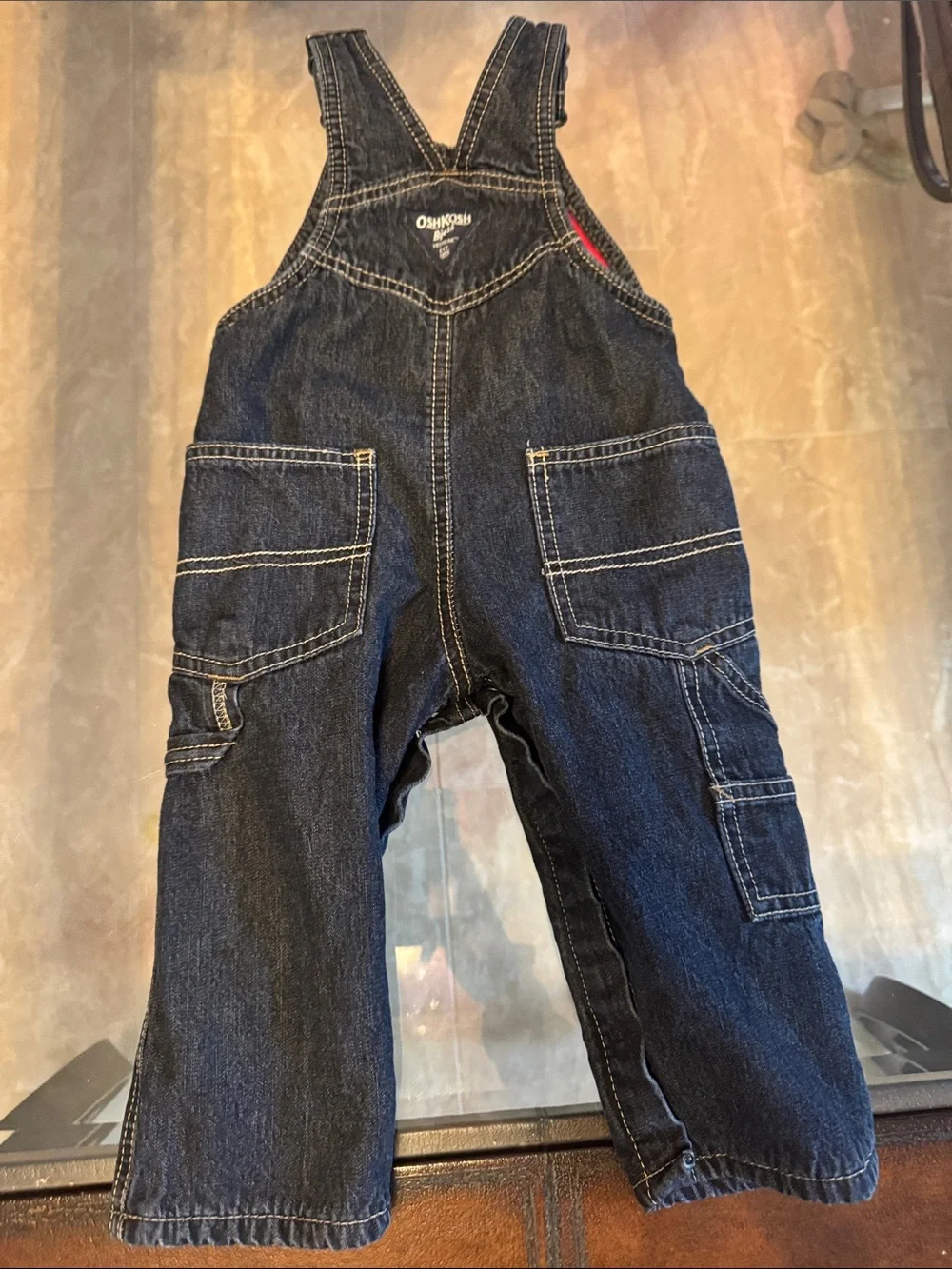 OshKosh B'gosh Dark Blue Denim Overalls with Red Accent